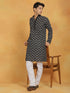 Vastramay Men's Black And White Cotton Kurta And Pyjama Set